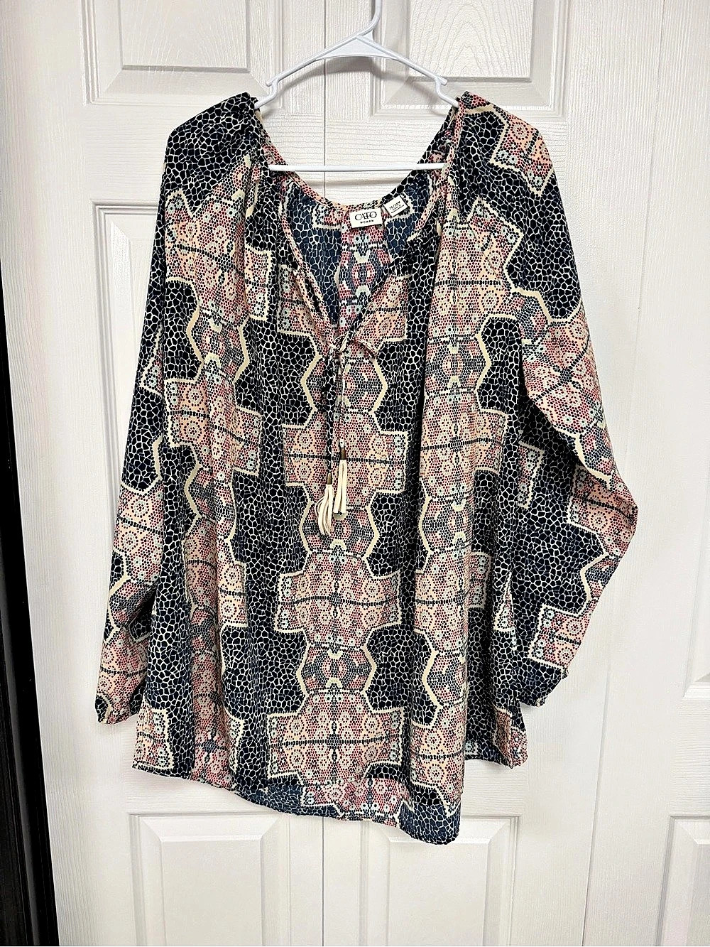 Cato Geometric Blouse in Blue & Tan